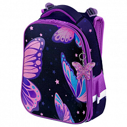 Ранец BRAUBERG PREMIUM, 2 отделения, с брелком, "Shining butterflies", блестки, 38х29х16 см, 274393