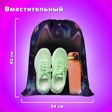 Мешок для обуви BRAUBERG KIDS, с петлей, 42х34 см, "Curious cat", 273434