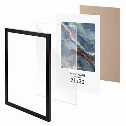 Рамка 21х30 см небьющаяся, КОМПЛЕКТ 4 шт., багет 16 мм МДФ, BRAUBERG "Basic", черная, 391259
