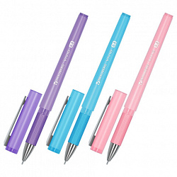 Ручки гелевые с грипом BRAUBERG "VIVID PASTEL", СИНИЕ, НАБОР 3 ШТ., игольчатый узел 0,5 мм, линия письма 0,35 мм, 144540