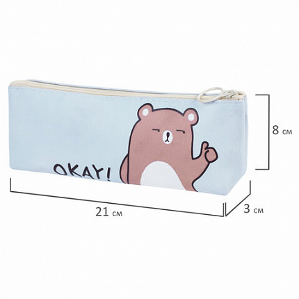 Пенал мягкий ПИФАГОР, 1 отделение, ПВХ, ассорти "Animals", 21х8х3 см, 273826