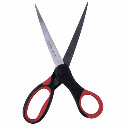 Ножницы BRAUBERG "Office", 210 мм, красно-черные, прорезиненные ручки, 2-х сторонняя заточка, 231566