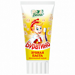 Зубная паста детская 75 мл, БУРАТИНО (Весна) "Лимонадный взрыв", бережно очищает, 1827