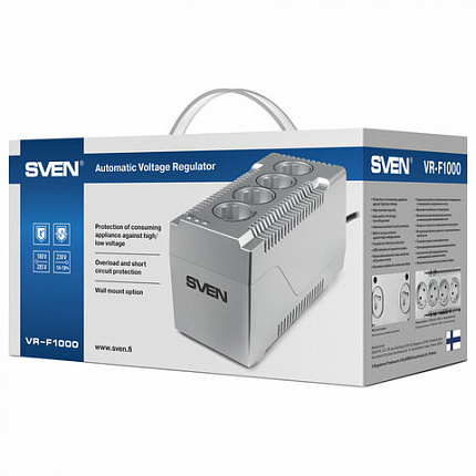 Стабилизатор SVEN VR-F1000, 320 Вт, 184-285 В, 4 евророзетки, SV-018818