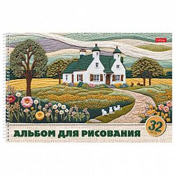 Альбом для рисования, обложка пластик, А4, 32 л., спираль, HATBER, 196х302 мм, "Тепло стежков" (5 видов), 086133, 32А4Вгр