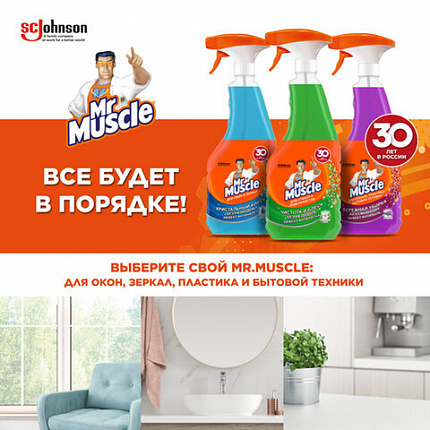 Средство для мытья стекол, пластика и бытовой техники 530 мл, МИСТЕР МУСКУЛ "Лаванда", распылитель, 25607, 865034