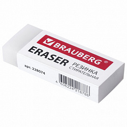 Ластик большой BRAUBERG EXTRA, 60х24х11 мм, белый, прямоугольный, экологичный ПВХ, картонный держатель, 228074