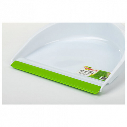 Совок для мусора КОМПЛЕКТ+ щетка сметка, пластиковые, резиновая кромка, бело-зеленый, ЛЮБАША, 603615