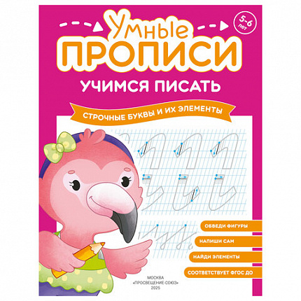 Прописи "Умные прописи, УЧИМСЯ ПИСАТЬ", 5+, КОМПЛЕКТ 4шт, 32стр, 170x220, ПРОСВЕЩЕНИЕ, 0412-01, 90-0412-01