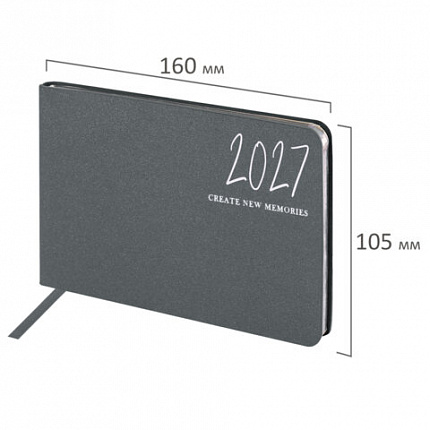 Еженедельник датированный 2027 МАЛЫЙ ФОРМАТ 105х160мм А6 BRAUBERG Blaze, фольга, серый, 118158