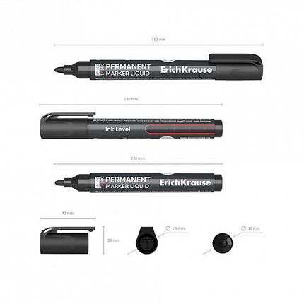 Маркер перманентный с жидкими чернилами ERICH KRAUSE LP-600 "Tank Liquid", ЧЕРНЫЙ, 2,5 мм, 48769
