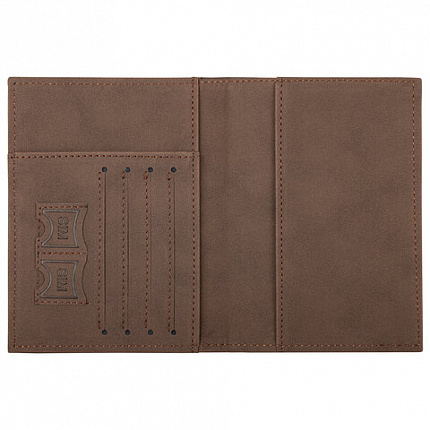 Обложка для паспорта с карманами и резинкой, мягкая экокожа, "PASSPORT", коричневая, BRAUBERG, 238204