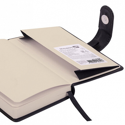 Скетчбук, слоновая кость 140 г/м2 90х140 мм, 80 л., КОЖЗАМ, застежка, BRAUBERG ART CLASSIC, черный,116458