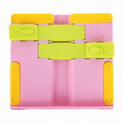 Подставка для книг ЮНЛАНДИЯ, с боковыми зажимами, регулируемый наклон, пластик, розовая, 237907