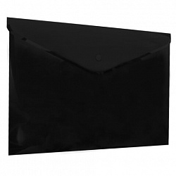 Папка-конверт с кнопкой прозрачная А4, BRAUBERG "UNIVERSAL", до 100 листов, черная, 0,15 мм, 273072