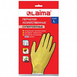 Перчатки МНОГОРАЗОВЫЕ латексные LAIMA "ПРЕМИУМ", хлопчатобумажное напыление, СВЕРХПЛОТНЫЕ, размер 8-9, L (большой), желтые, вес 65 г, 600272