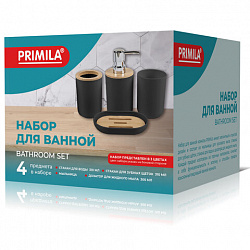 Набор аксессуаров для ванной комнаты, 4 предмета, белый, пластик/бамбук, PRIMILA (ПРИМИЛА), 700119