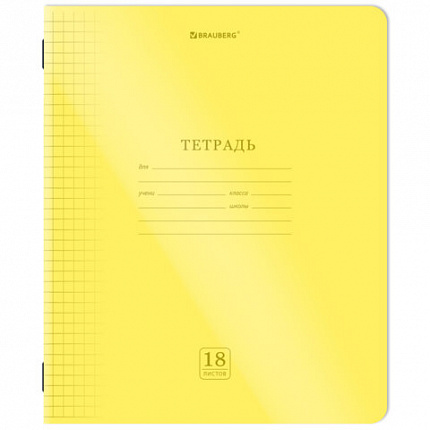Тетрадь пластиковая обложка (НЕОН) 18 листов, клетка, BRAUBERG "Smart Cover", АССОРТИ (микс в спайке), 405032