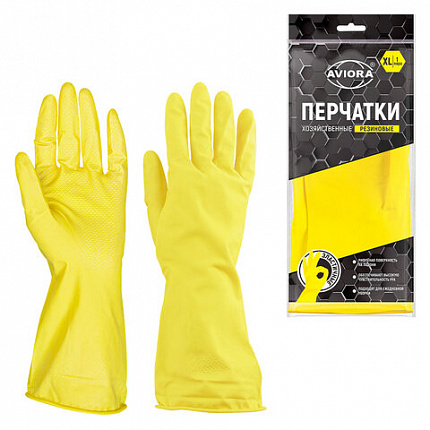 Перчатки МНОГОРАЗОВЫЕ латексные AVIORA, размер 9-10, XL (очень большой), желтые, вес 38 г, 402-569