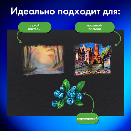 Бумага для пастели БОЛЬШАЯ А3 в папке, 20 листов ЧЕРНАЯ, 180 гр/м2, BRAUBERG ART, Код, 116348