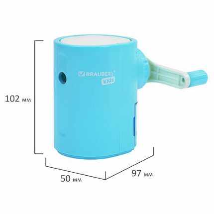Точилка механическая BRAUBERG KIDS, для простых и цветных карандашей, корпус голубой, крепление к столу, 272005