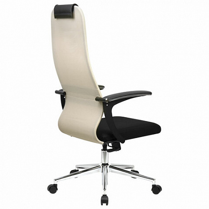 Кресло офисное BRABIX PREMIUM "Ultimate EX-801" хром, плотная двойная сетка Х2, черное/бежевое, 532919