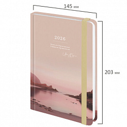 Ежедневник датированный 2026 с резинкой 145х203 мм, А5, BRAUBERG, твердый, "Безмятежность", 117336
