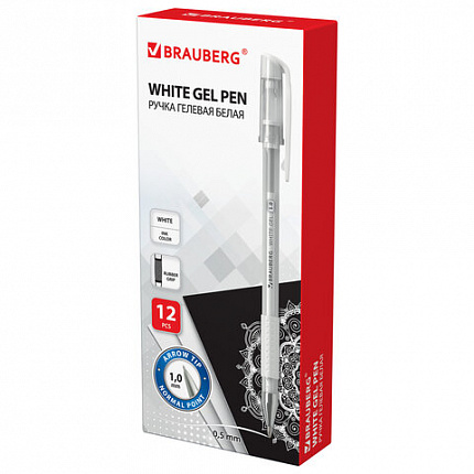 Ручка гелевая с грипом BRAUBERG "White", БЕЛАЯ, пишущий узел 1 мм, линия письма 0,5 мм, 143416