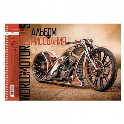 Альбом для рисования А4 32 л., спираль, обложка картон, HATBER, 198х300 мм, "Мото" (5 видов), 074763, 32А4Всп