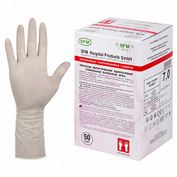 Перчатки латексные стерильные хирургические, КОМПЛЕКТ 50 пар (100 штук), Германия, размер 7, М (средний), SFM