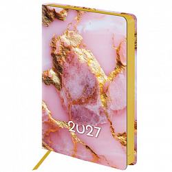 Ежедневник датированный 2027, А5, 138x213 мм, BRAUBERG "Vista", под кожу, гибкий, "Pink marble", 117983