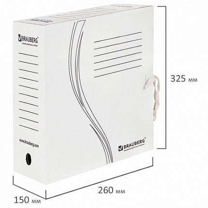 Папка архивная с завязками А4(325х260 мм), 150 мм, до 1400 листов, плотная, микрогофрокартон, БЕЛАЯ, BRAUBERG, 126513