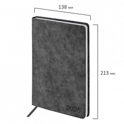 Ежедневник датированный 2026 А5 138х213 мм, BRAUBERG "Ice", под кожу, черный, 117393