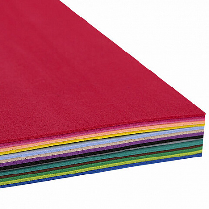 Пористая резина/фоамиран А4, 1 мм, НАБОР, 15 листов, 15 цветов, яркие цвета, ОСТРОВ СОКРОВИЩ, 665097