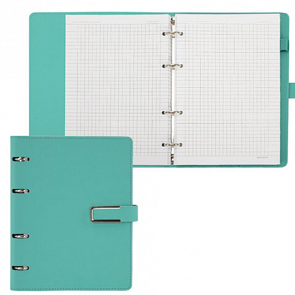 Тетрадь на кольцах А5, 180х220 мм, 120 л., под кожу soft-touch, застежка, BRAUBERG SHADE, морской, 405248