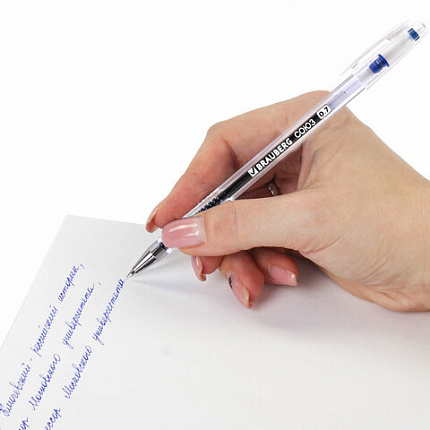 Ручка гелевая РОССИЯ "СОЮЗ", СИНЯЯ, корпус прозрачный, узел 0,7 мм, линия письма 0,5 мм, BRAUBERG, 143962