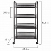 Этажерка (тележка) BRABIX офисно-бытовая 4 яруса, на колесах, металл, черная, 43,5х26х83,5 см, 603753
