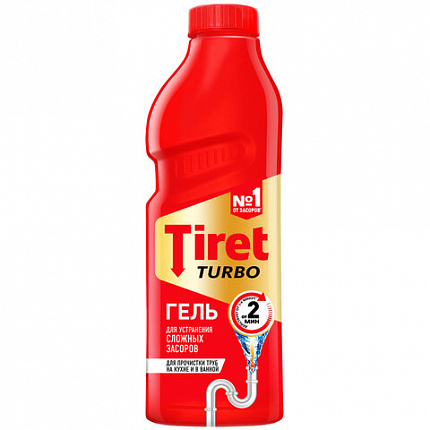 Средство для прочистки канализационных труб 1 л, TIRET (Тирет) "Turbo", гель, 8147377
