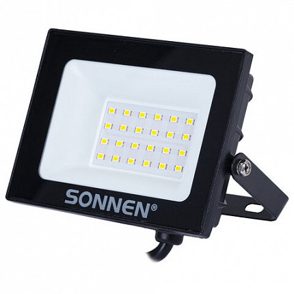 Прожектор светодиодный 20 Вт, 6500 К, 1600 Лм, 20 м2, IP65, 122x84x26 мм, черный, SONNEN, 238412
