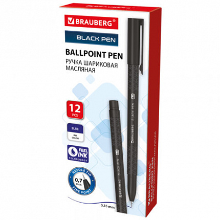 Ручка шариковая масляная BRAUBERG "BLACK PEN", СИНЯЯ, игольчатый узел 0,7 мм, линия письма 0,35 мм, 144325