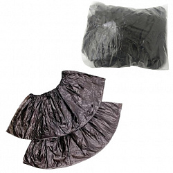 Бахилы, КОМПЛЕКТ 100 шт. (50 пар), ЭКСТРА, 39х14 см, двойная резинка, 30 мкм, 3,6 г, черные, ELEGREEN, ПНД-15/2р-Ч