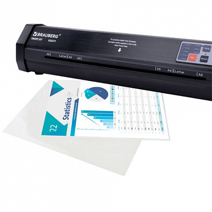 Умный ламинатор BRAUBERG SMART JET, формат А3, с функцией АВТОДЕТЕКЦИИ толщины пленки 60-250 мкм, быстрый нагрев 50 сек., 100 см/мин, 532271