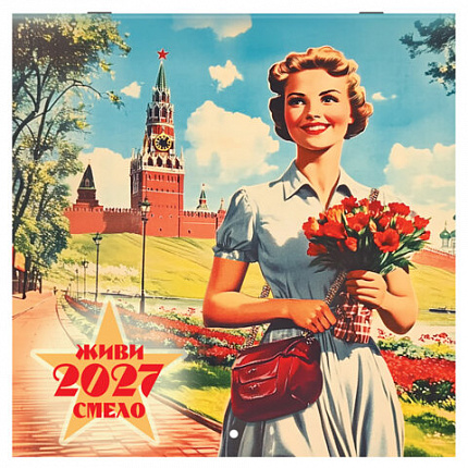 Календарь настенный перекидной 2027г, BRAUBERG, 12 листов, 28,5х28,5см, "Советские плакаты", 118423