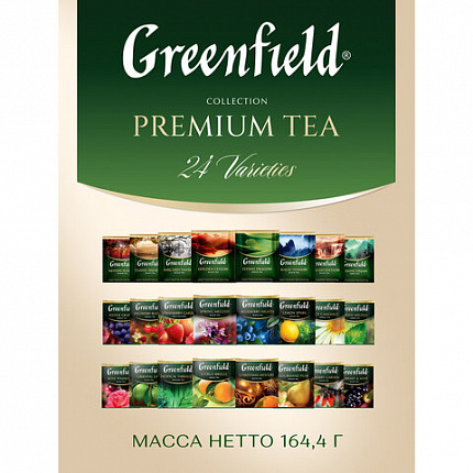 Чай GREENFIELD "Premium Tea Collecton" ассорти 24 вкусов, НАБОР 96 пакетиков, 1970-08
