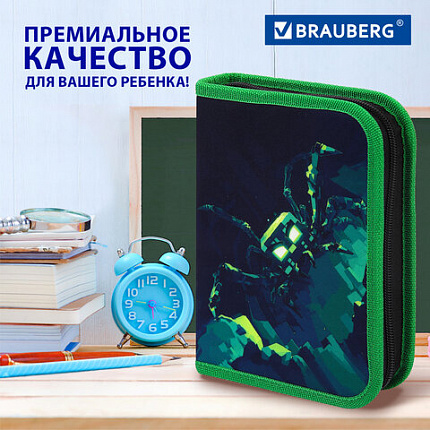 Пенал BRAUBERG, 1 отделение, 1 откидная планка, полиэстер, 21х14 см, "Зловещий паук", 273525