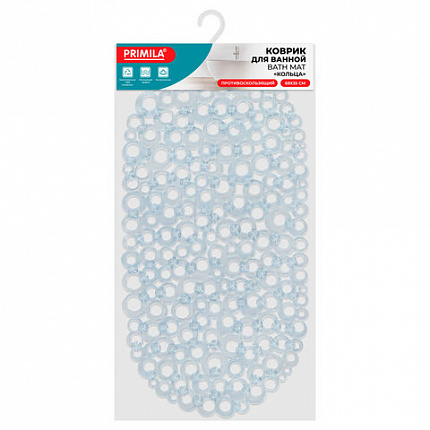 Коврик для ванны противоскользящий 69х35см, "Кольца", овальный, прозрачный, ПВХ, PRIMILA (ПРИМИЛА), 700372