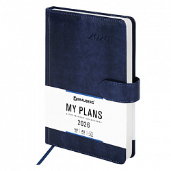 Ежедневник датированный 2026 А5 138x213 мм, BRAUBERG "Legend", под кожу, застежка, синий, 117067