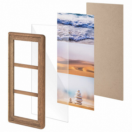 Рамка из мангового дерева BRAUBERG LOFT TRINITY, 3 фото 10х15 см, акриловый экран, 20х35,5 см, 391282