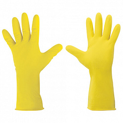 Перчатки МНОГОРАЗОВЫЕ латексные ОФИСМАГ, хлопчатобумажное напыление, размер М (средний), желтые, вес 40 г, 604198