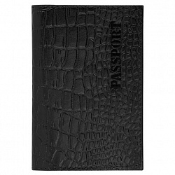Обложка для паспорта натуральная кожа крокодил, "PASSPORT", черная, BRAUBERG, 237185